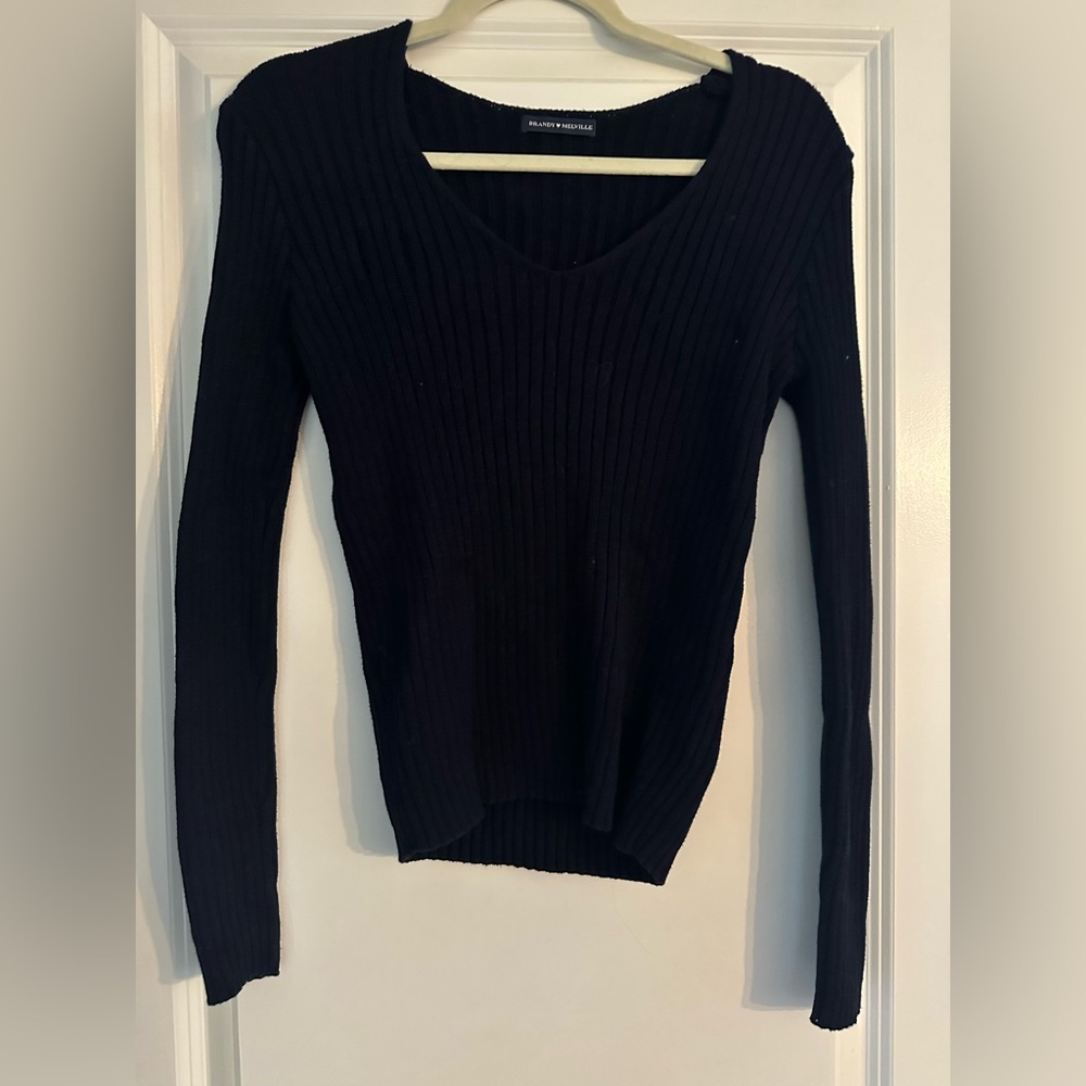 Brandy Melville Navy Ribbed Long Sleeve Top